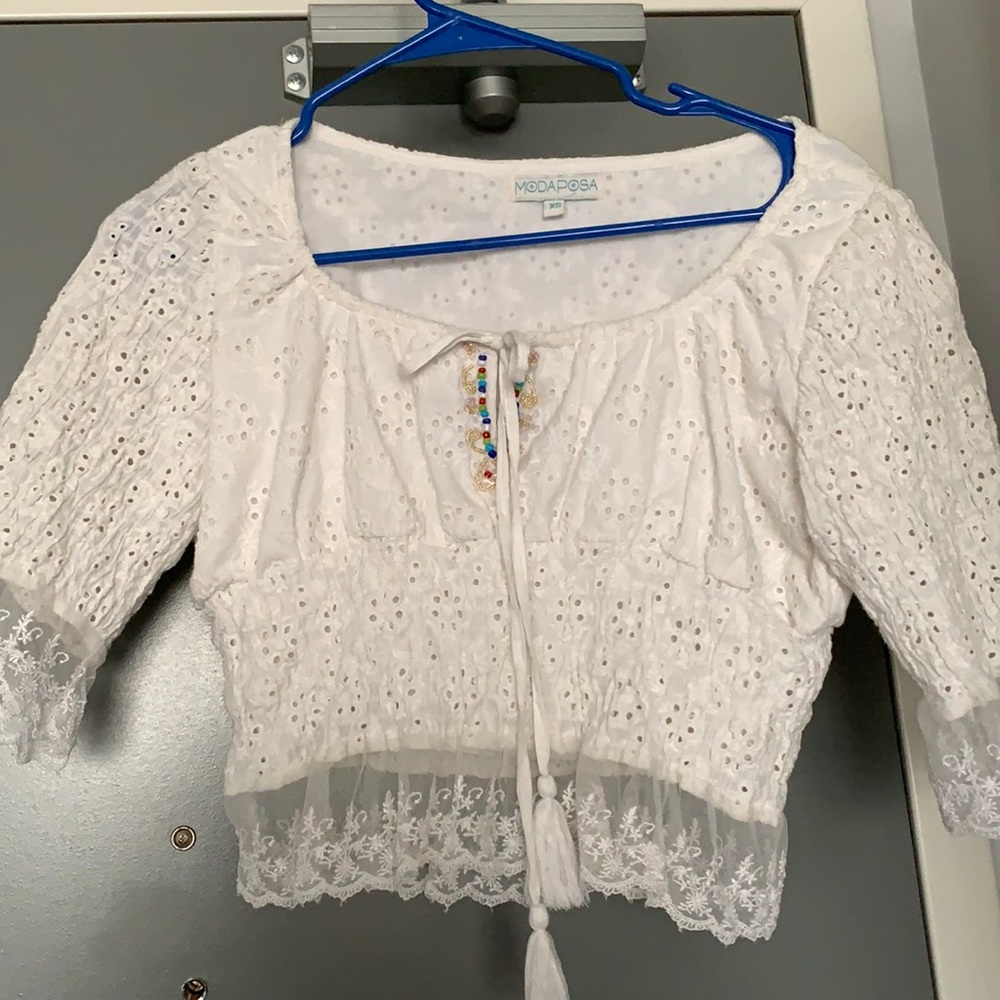 Boho Crocheted White Top